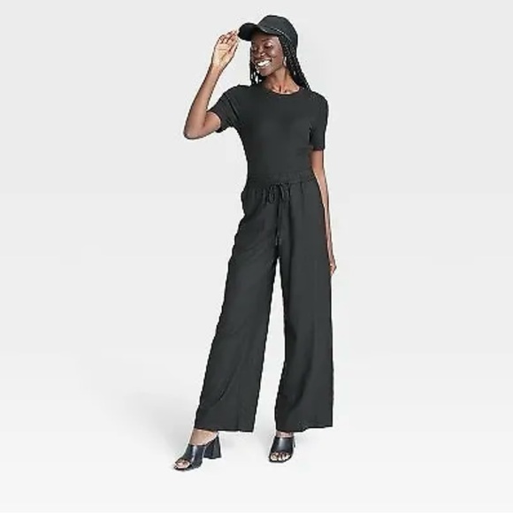 A New Day Women’s Ladies High Rise Black Linen Wide Leg Pant Medium - Picture 2 of 6